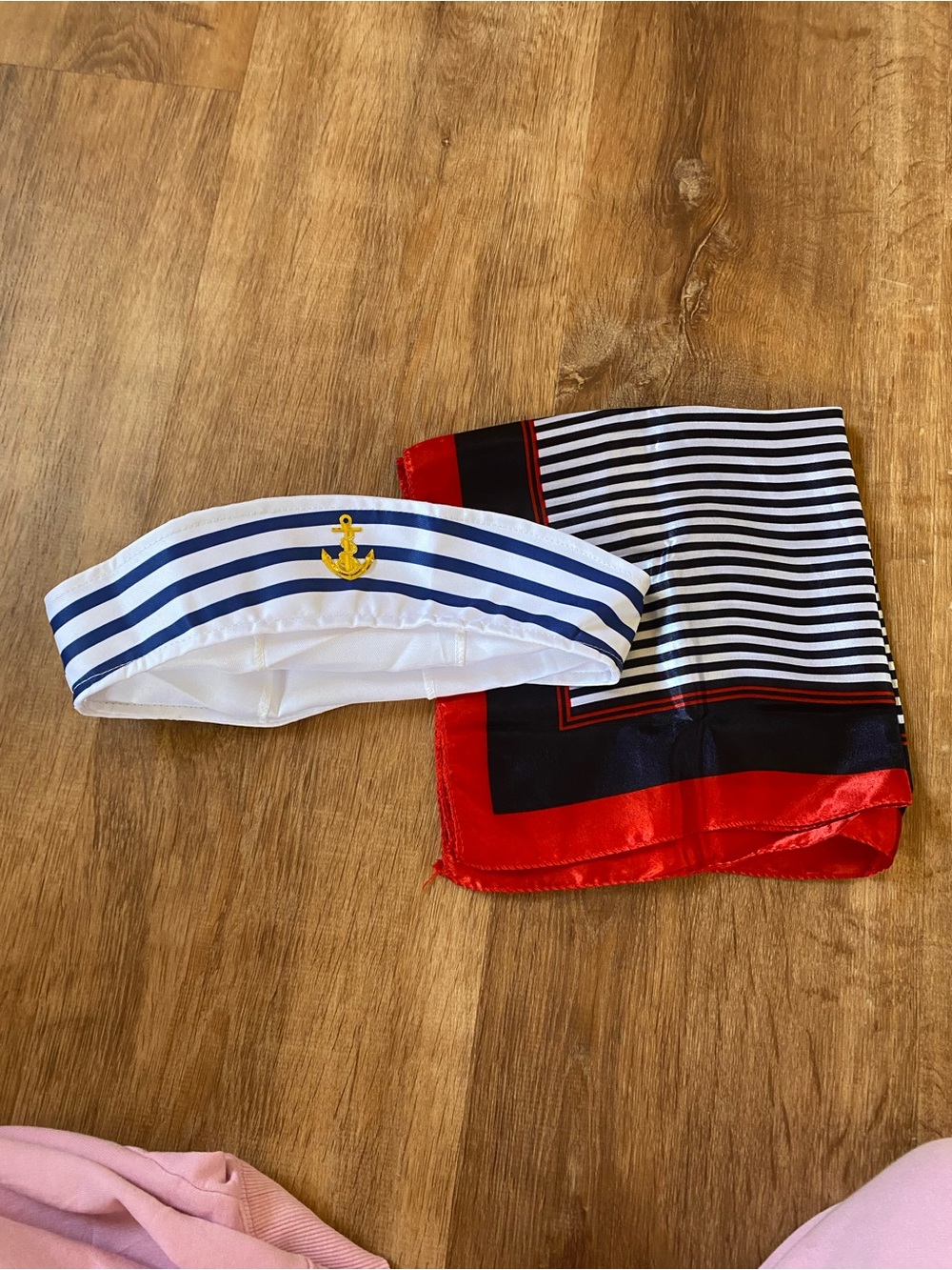 Navy-Striped Sailor Hat and Scarf Set - White & Blue